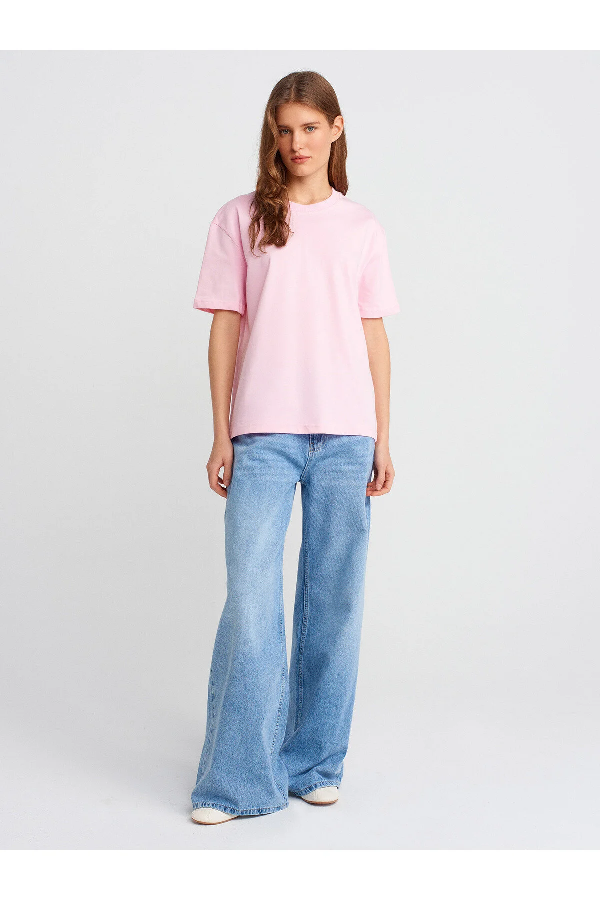 Dekoratif Dikişli Bisiklet Yaka Tshirt-Açık Pembe