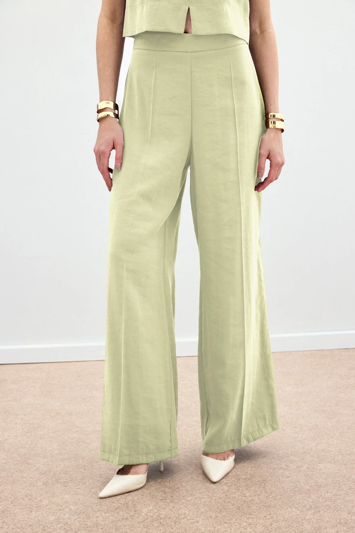 Yüksek Bel Keten Pantolon - Yağ Yeşili