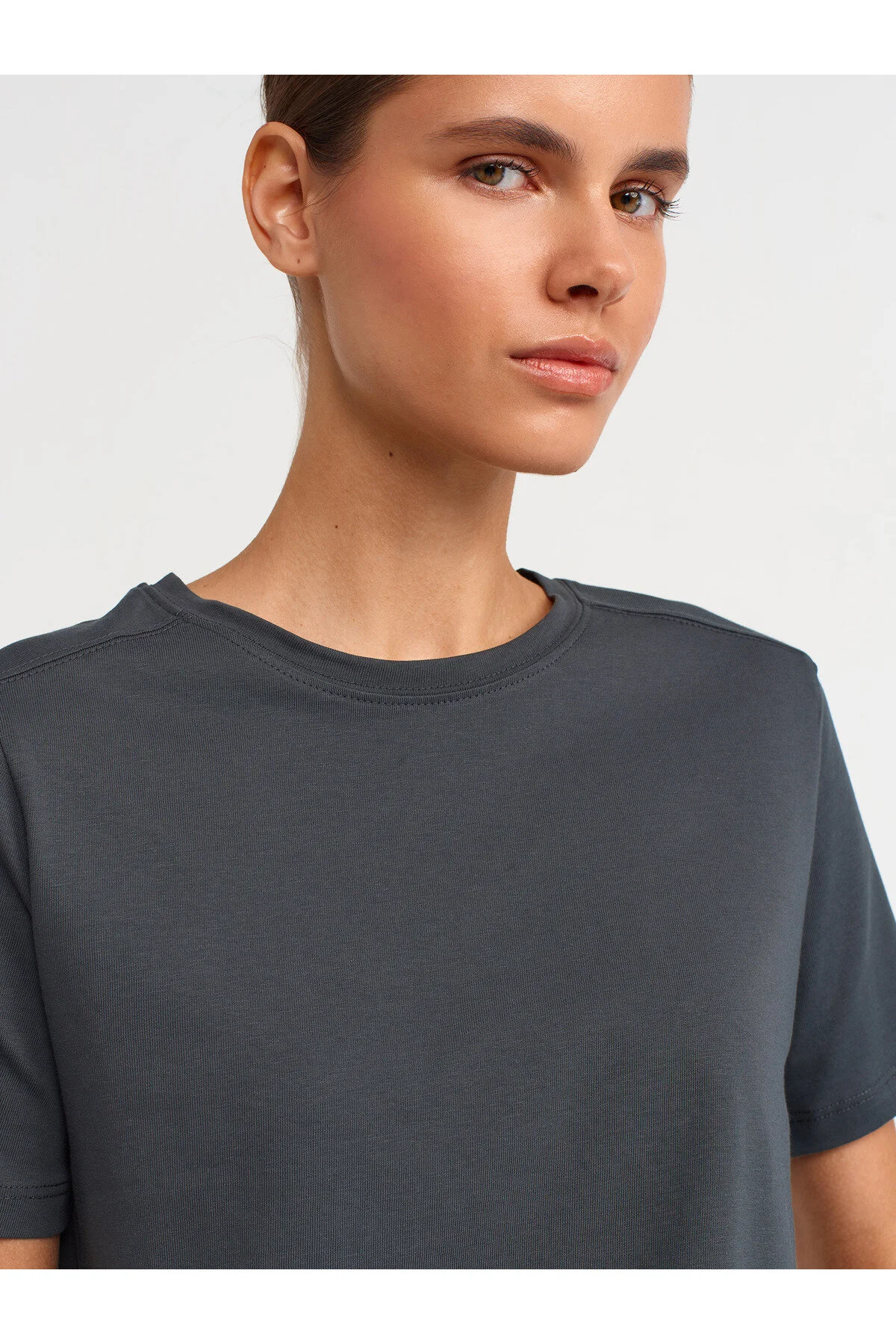 Bisiklet Yaka Pamuklu T-shirt-antrasit