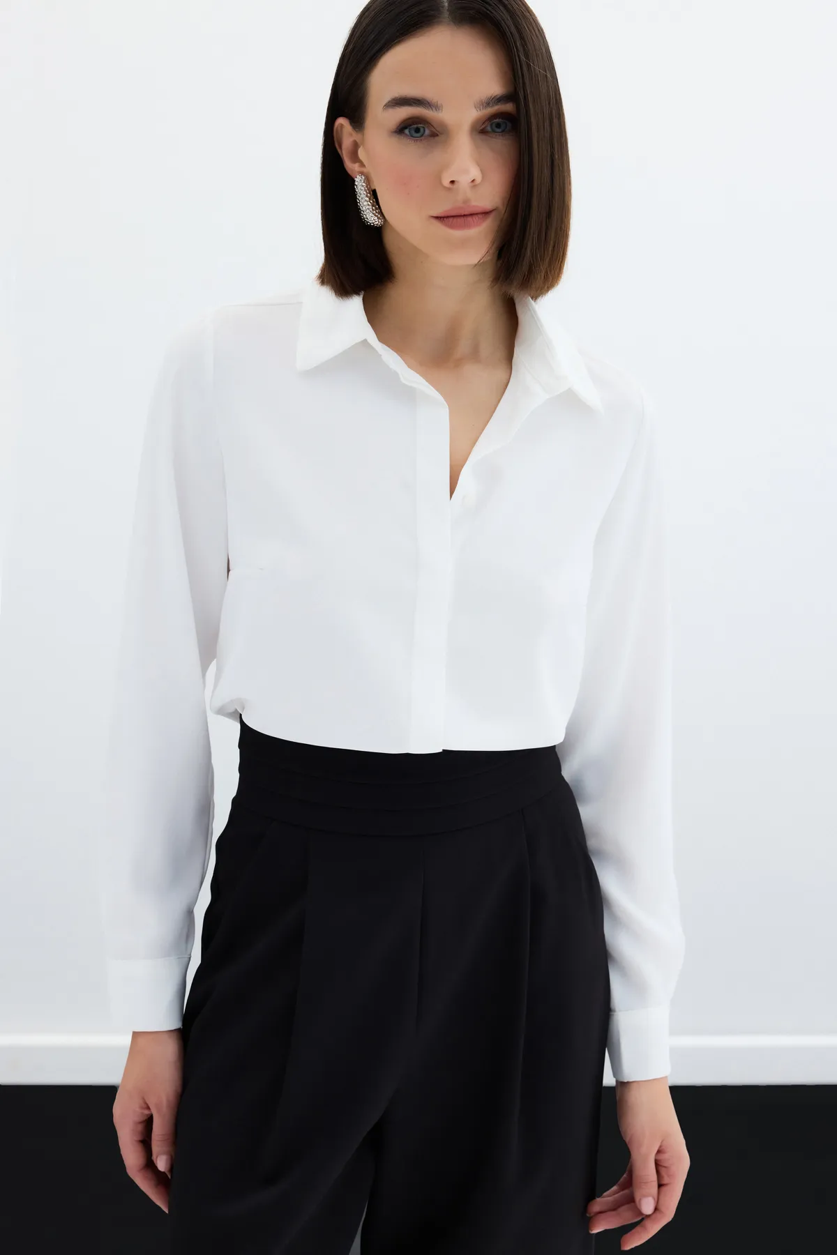 Klasik Düz Gömlek - Ekru