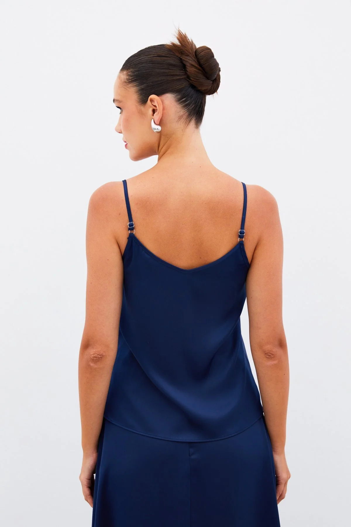 Degaje Yaka Saten Bluz - LACİVERT