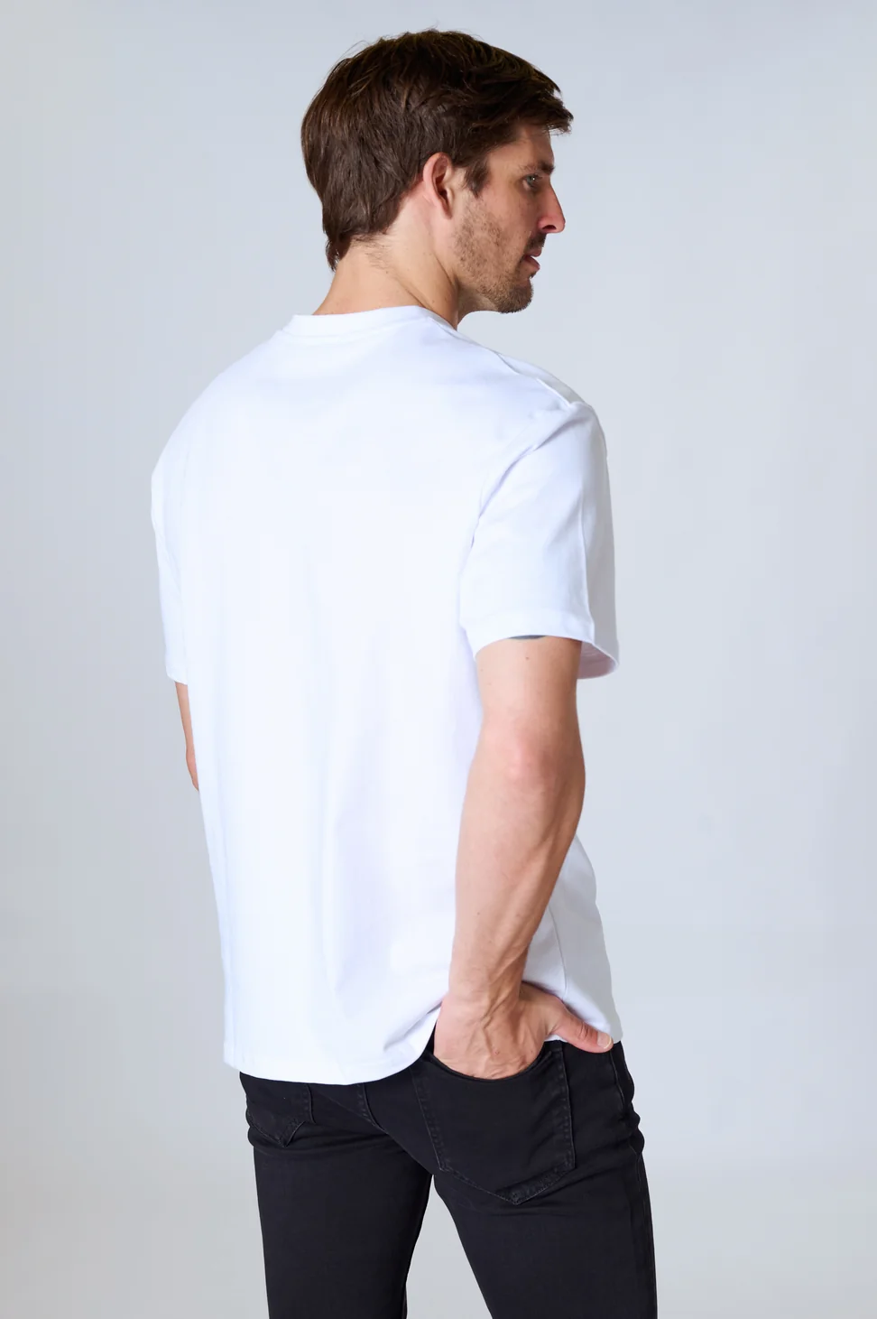 Bisiklet Yaka Kısa Kollu T-shirt -Beyaz